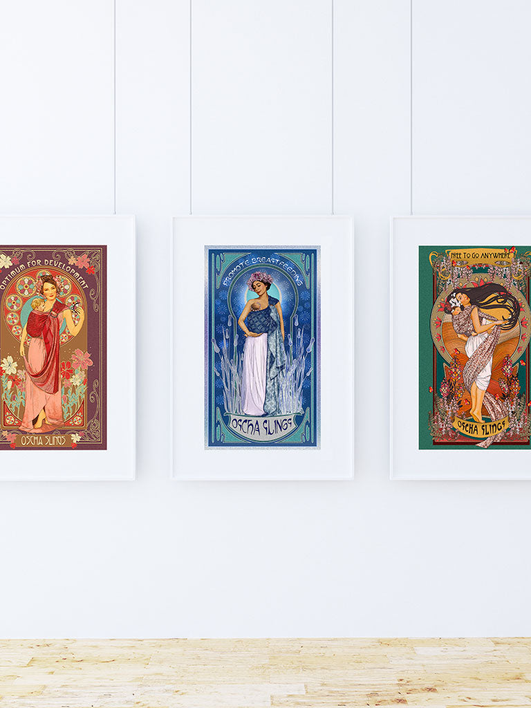 Komplettes Jugendstil-Set mit fünf Kunstdrucken